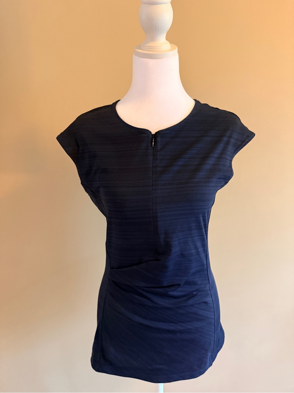 Athleta Navy Short-Sleeve Zip Front Performance Top